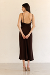 Brown Satin Cowl Neck Dress