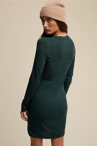 Hunter Green Ribbed Long Sleeve Mini Dress