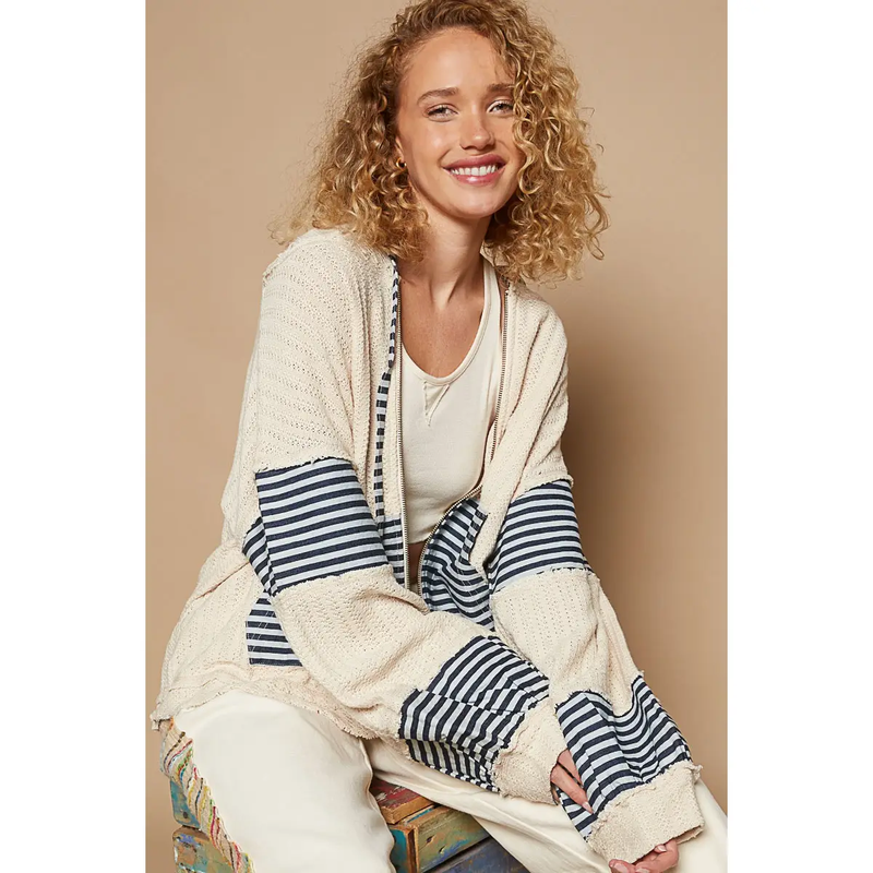 POL Stripe Sleeve Sweater