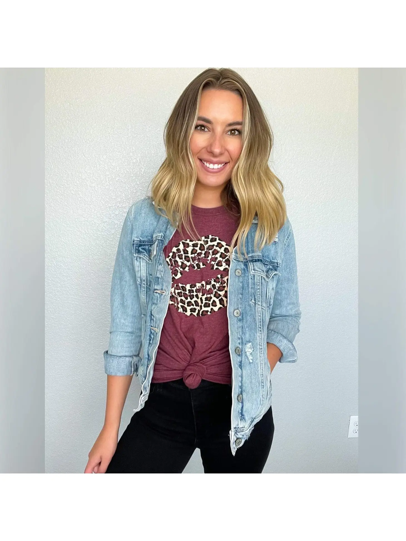 Burgundy Leopard Lips Tee