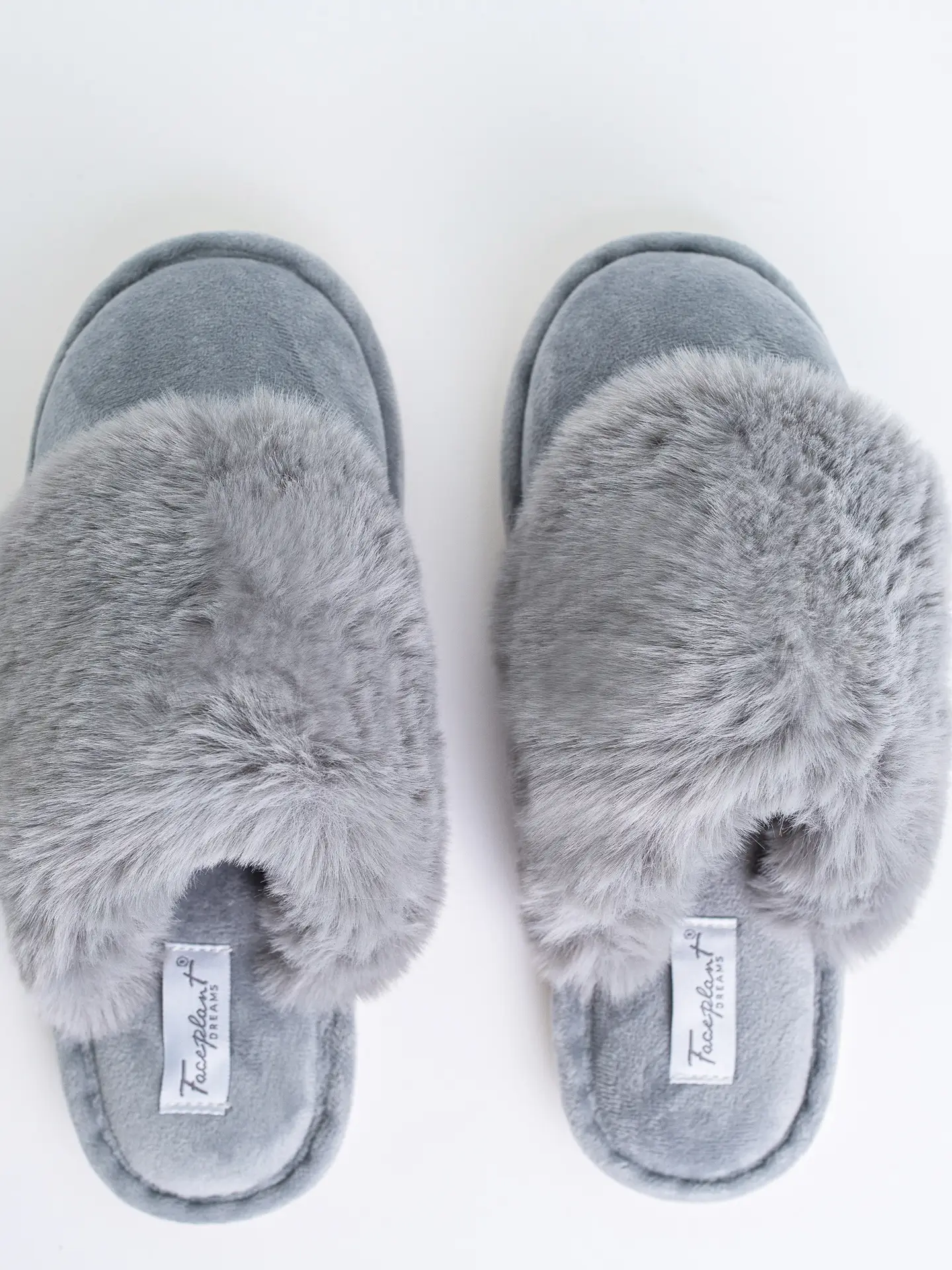 Faceplant Grey Furry Slippers