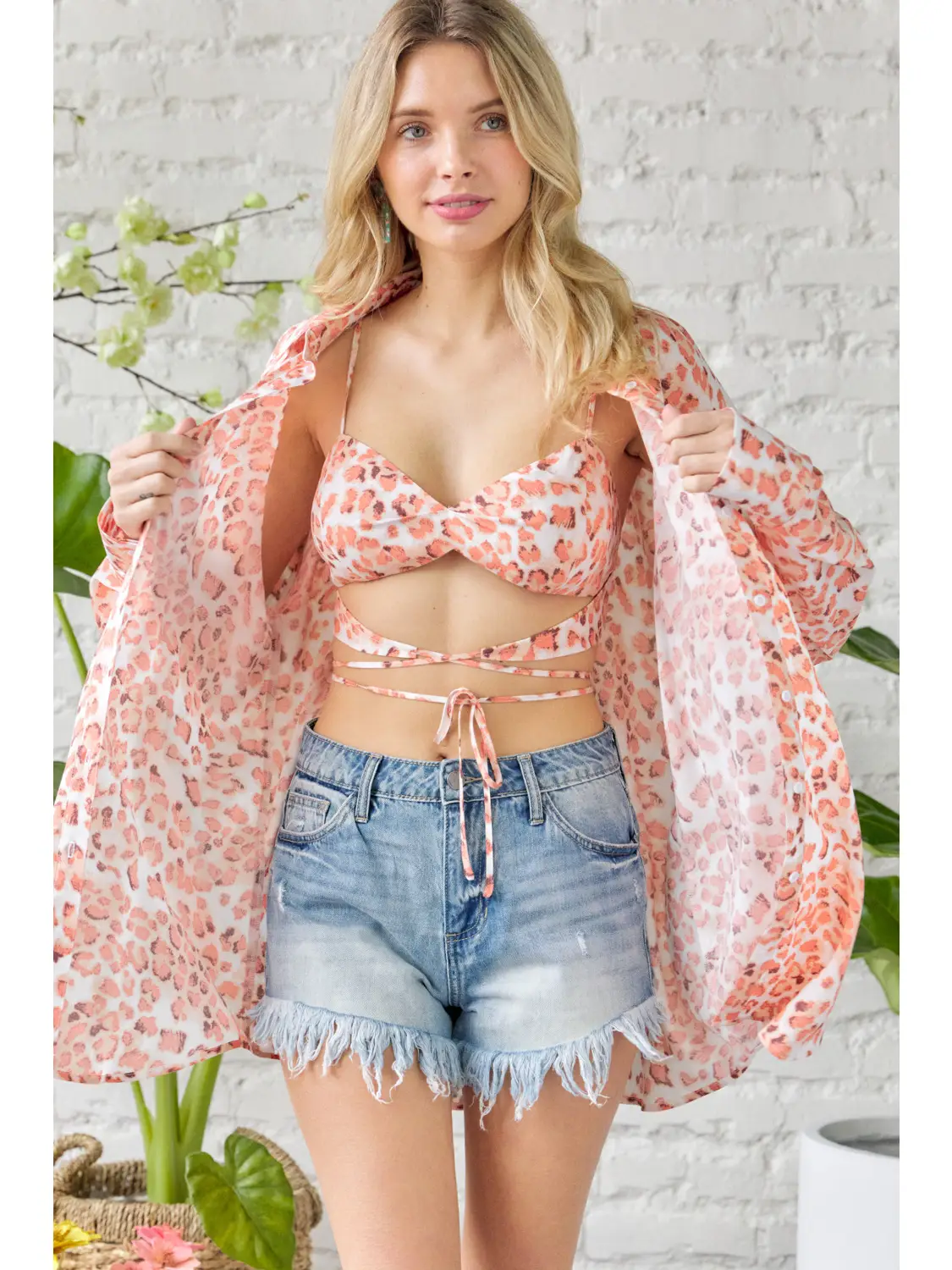 Orange Leopard Bralette + Button Down