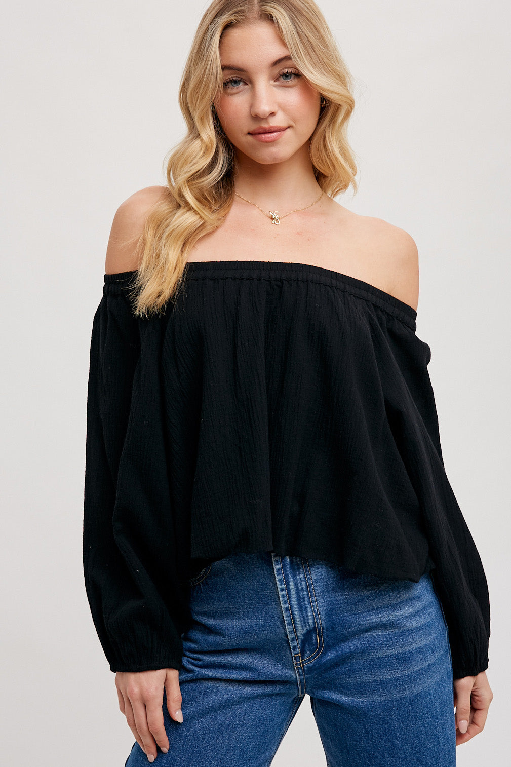 Black Linen Off the Shoulder Top