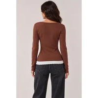 Lace Trim Long Sleeve Henley