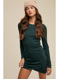 Hunter Green Ribbed Long Sleeve Mini Dress