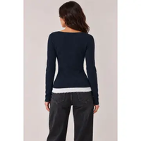 Lace Trim Long Sleeve Henley