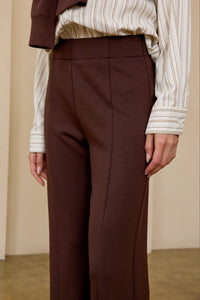 Brown Scuba Seamed Knit Wide Leg Pants