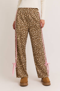 Leopard Track Pants Pink Bows