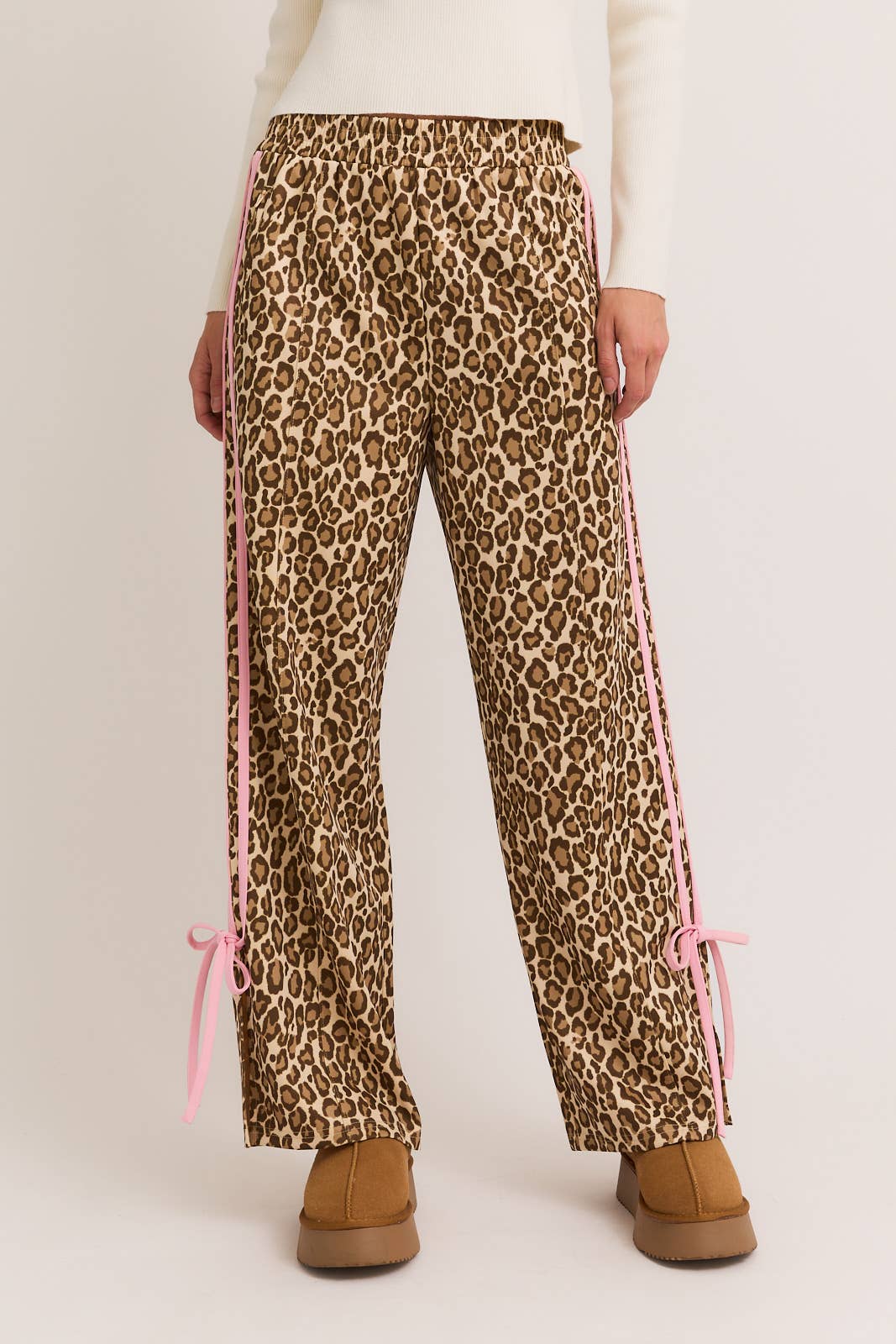 Leopard Track Pants Pink Bows