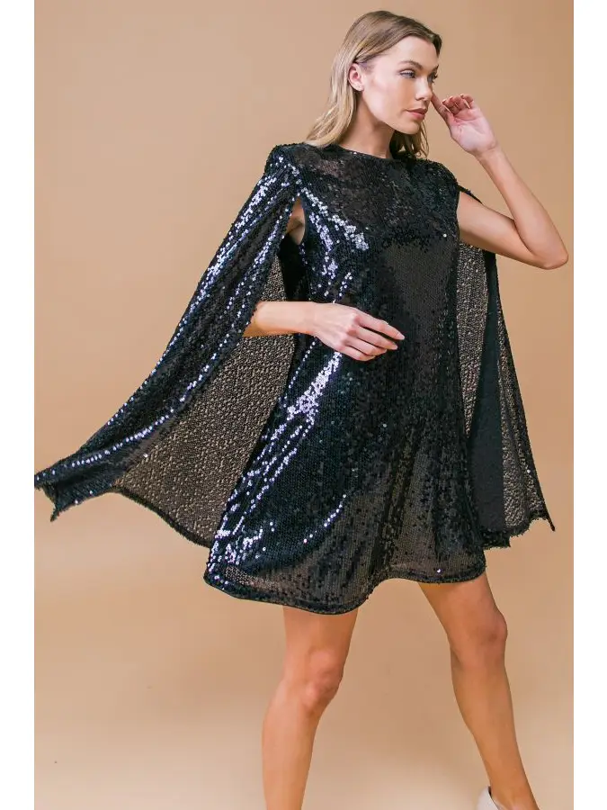Sequin Cape Dress – All There Boutique