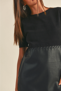 Black Stitch Combo Shift Dress