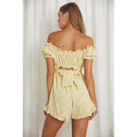 Yellow Off the Shoulder Daisy Romper