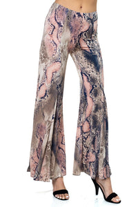 Pink Snakeskin Slit Printed Pants