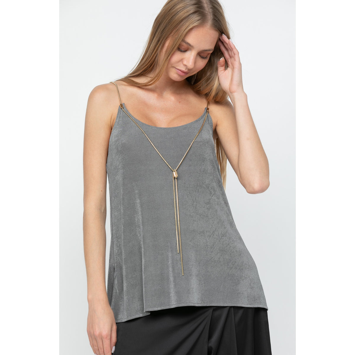 Grey Tank with Gold Chain