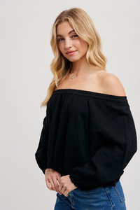 Black Linen Off the Shoulder Top