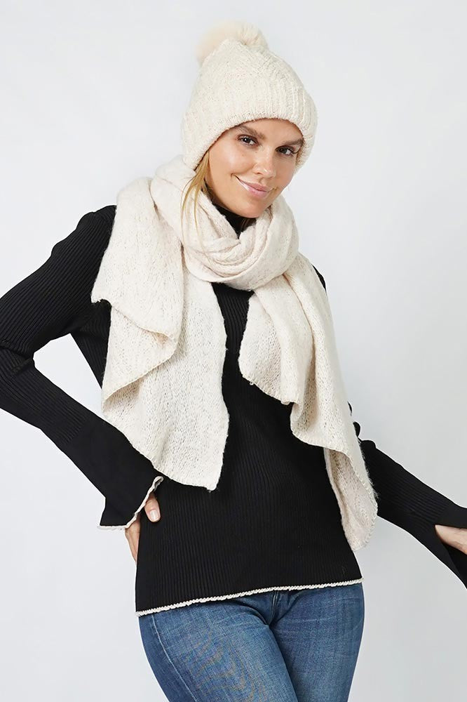 Cream Knit Hat and Scarf Set