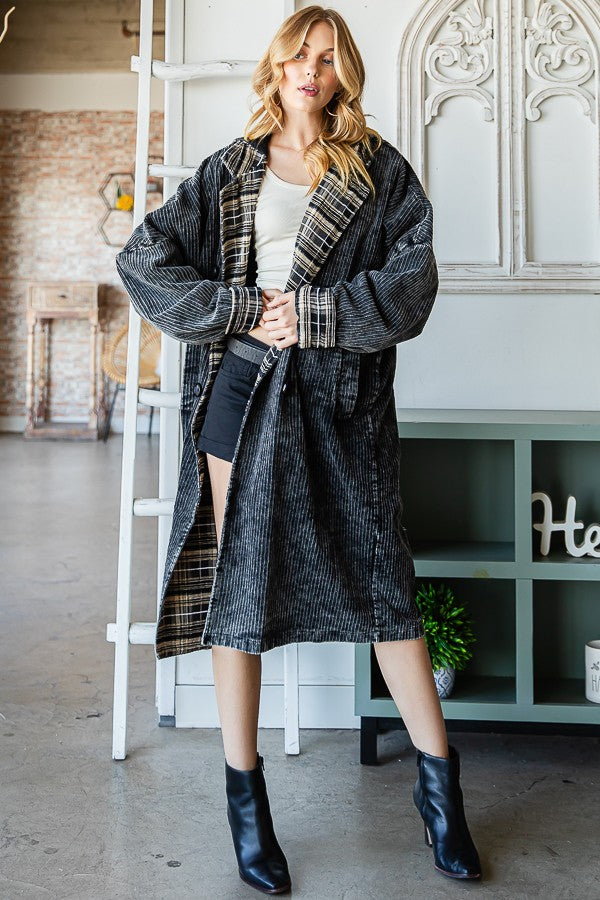 Oli & Hali Black Mineral Washed Plaid Jacket