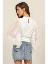 Sheer Batwing Sleeve Blouse White