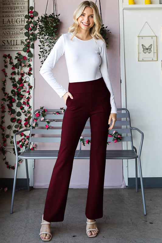 Wine Flare Wide Waistband Pants