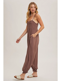 Mocha Smocked Jumpsuit
