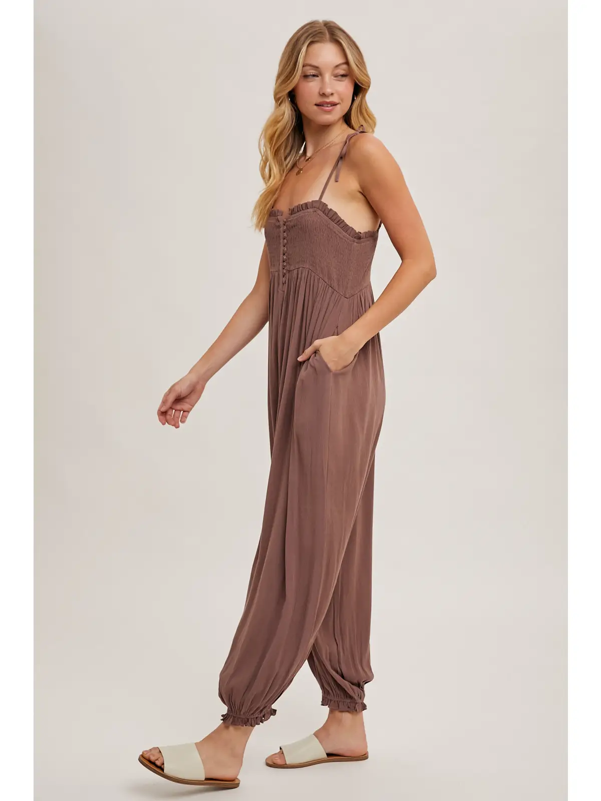 Mocha Smocked Jumpsuit