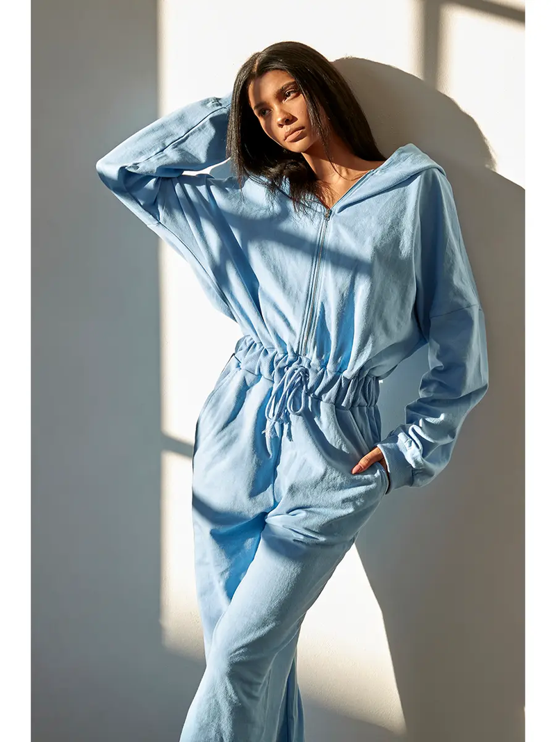 Blue Long Sleeve Jumpsuit