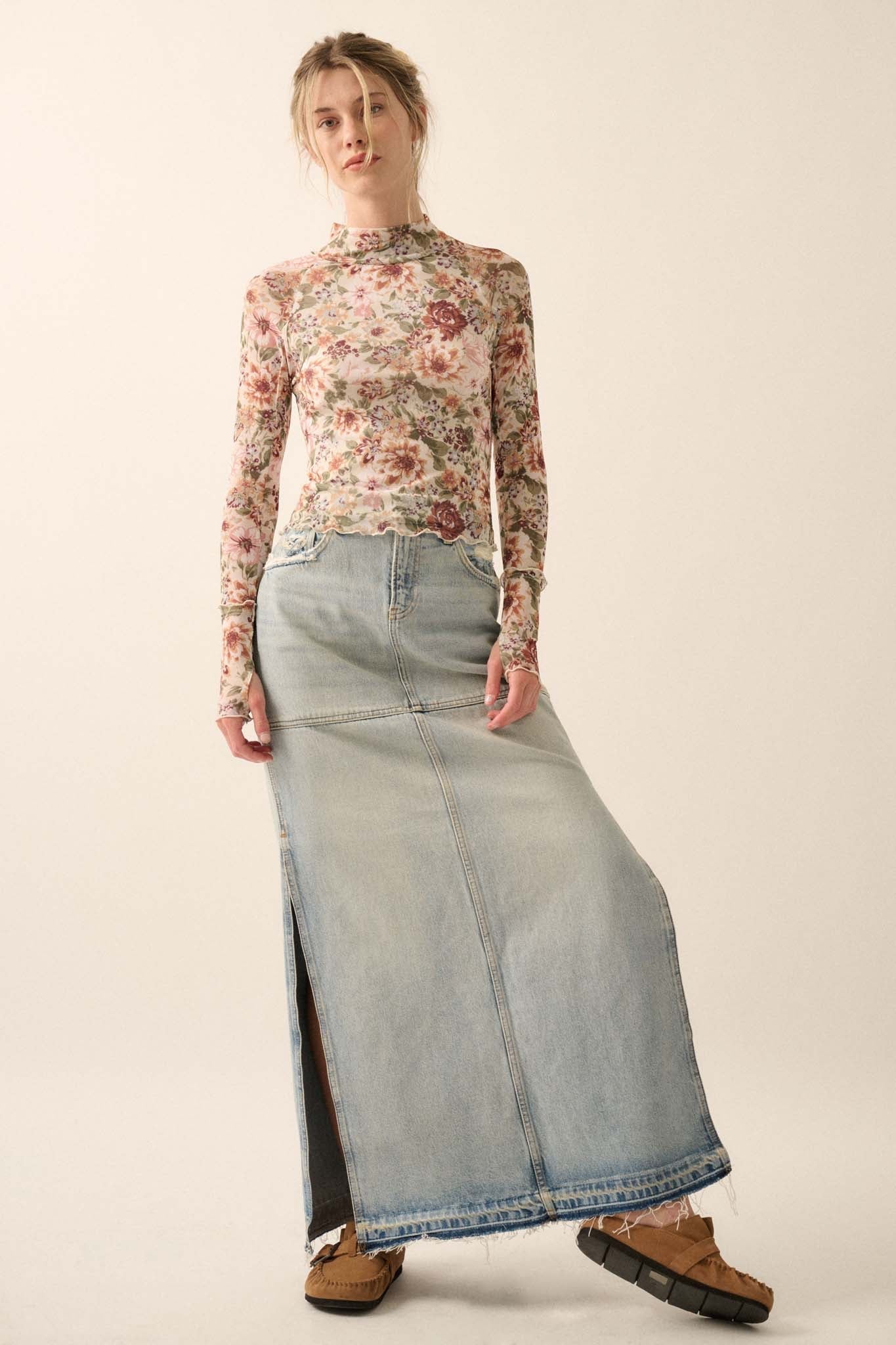 Blossom Forth Floral Mesh Mock-Neck