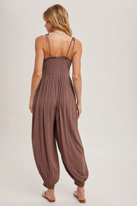 Mocha Smocked Jumpsuit