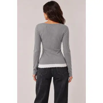 Lace Trim Long Sleeve Henley