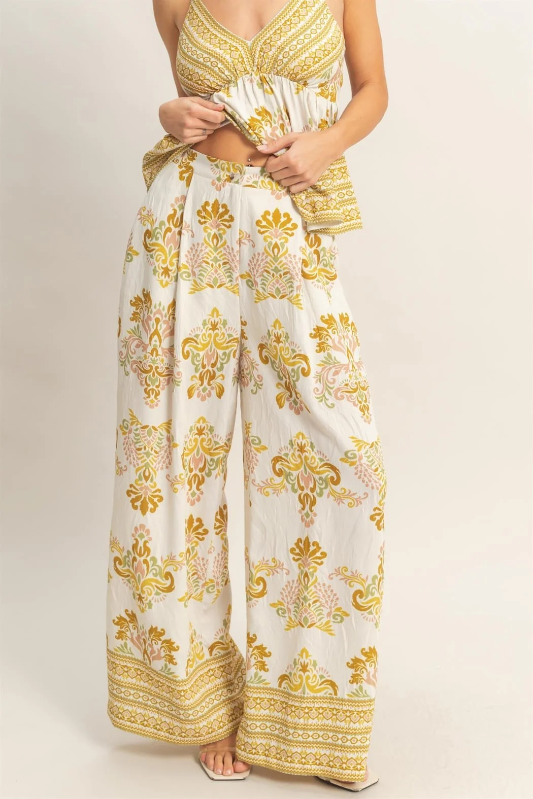 Floral Print Palazzo Pants Yellow