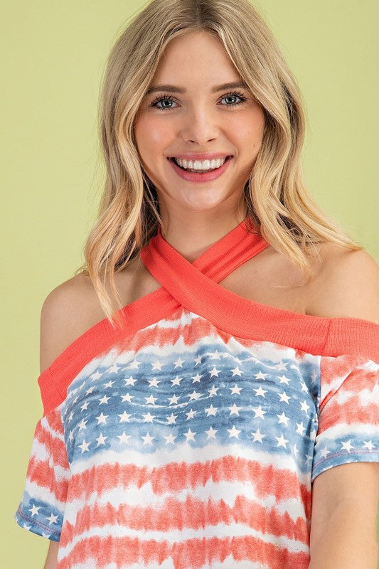 Flag Print CrissCross Top