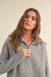 Grey Waffle Sweater Half Zip