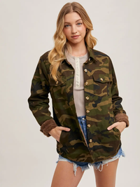 Camo Sherpa Button Down Jacket
