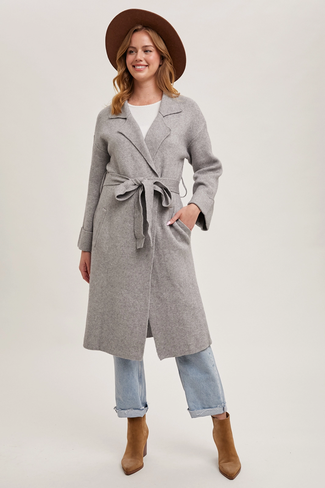 Grey Knit Trench Coat