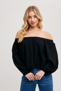 Black Linen Off the Shoulder Top