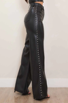 Vegan Leather Pearl Trim Pants