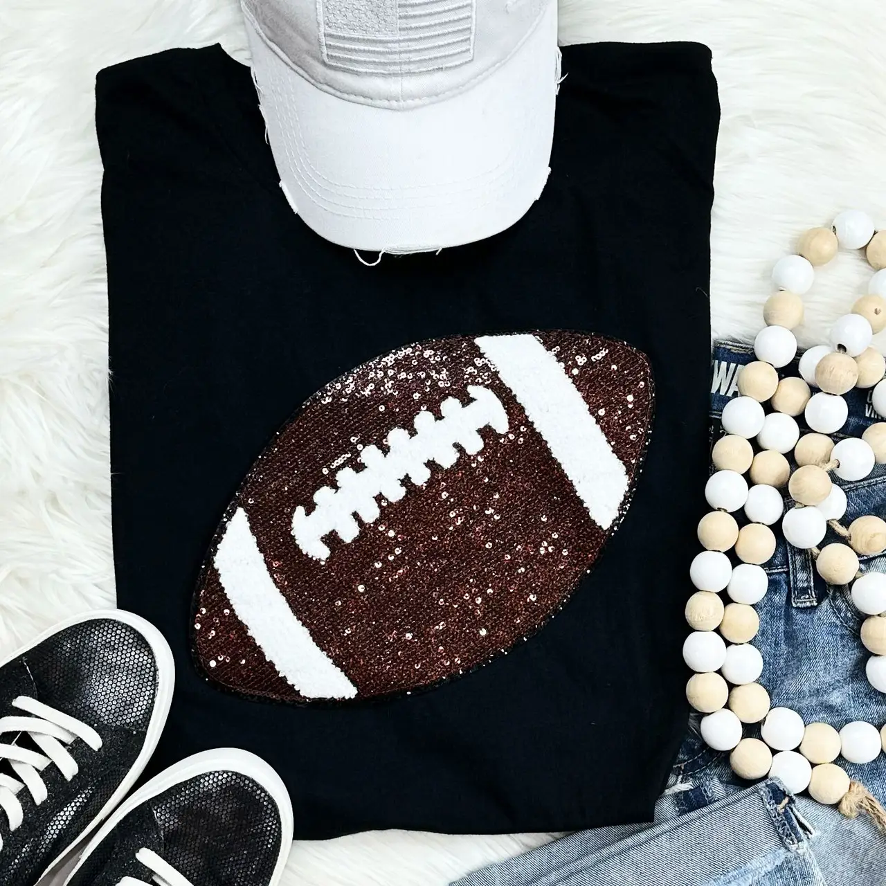 Black Sequin Football TShirt