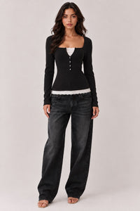Lace Trim Long Sleeve Henley