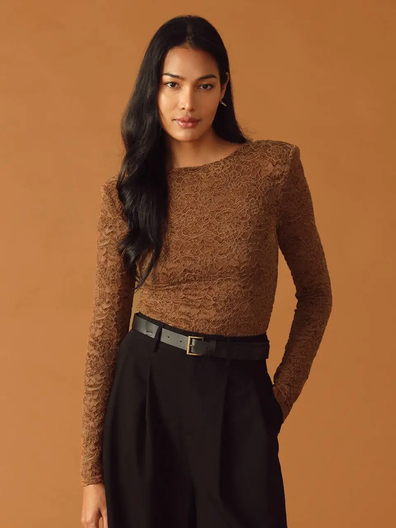 Never Enough Brown Lace Bodysuit