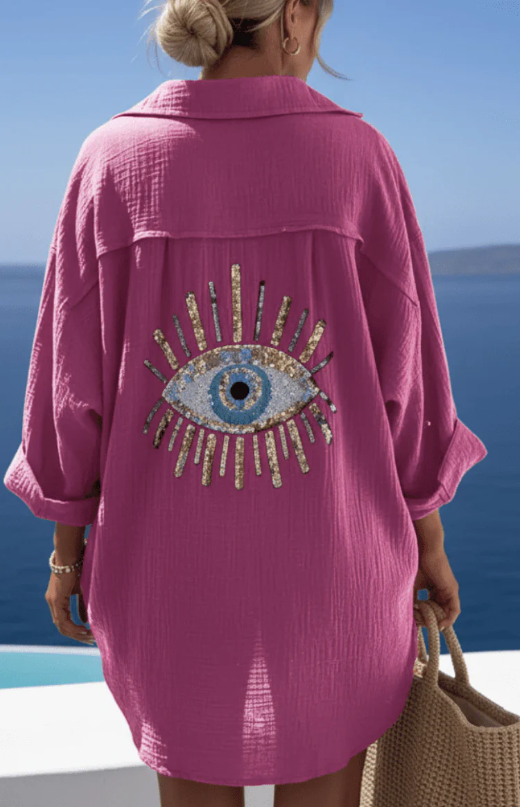 Pink Evil Eye Button Down