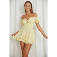 Yellow Off the Shoulder Daisy Romper
