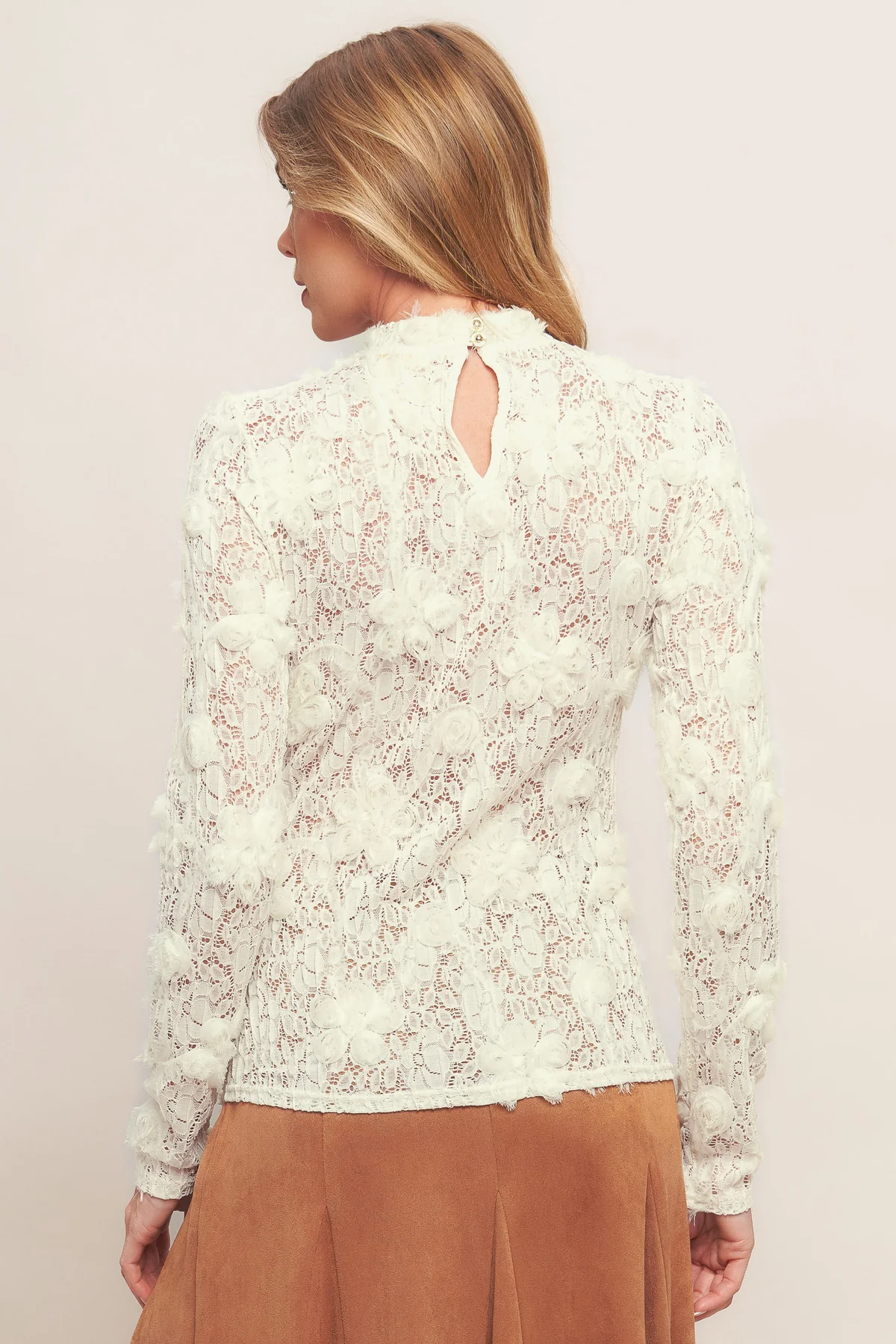Cream Sheer Floral Sweater Top