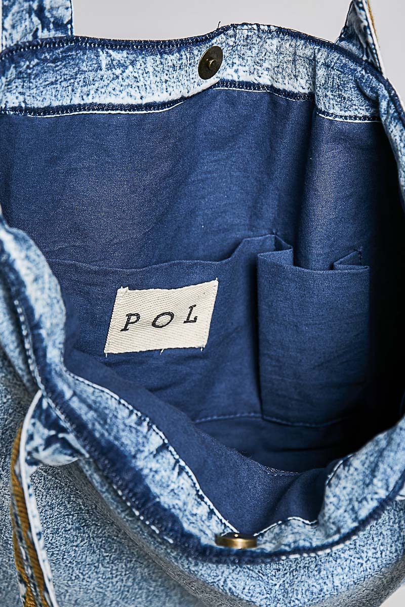 POL Embroidered Denim Tote Bag