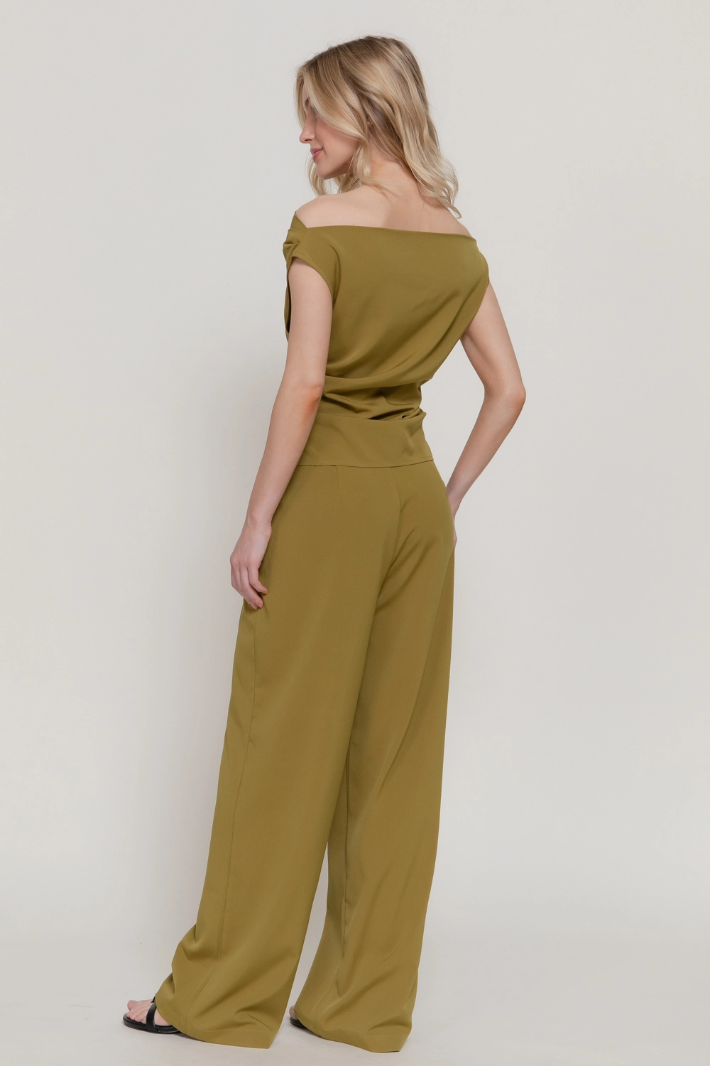 Olive Off the Shoulder Top & Trouser Set