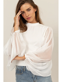 Sheer Batwing Sleeve Blouse White