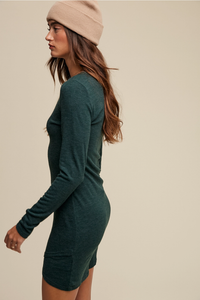 Hunter Green Ribbed Long Sleeve Mini Dress