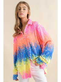 Multicolor Sequin Button Up