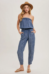 Denim Acid Wash Tube Jumpsuit
