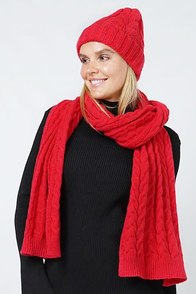 Red Knit Hat and Scarf Set