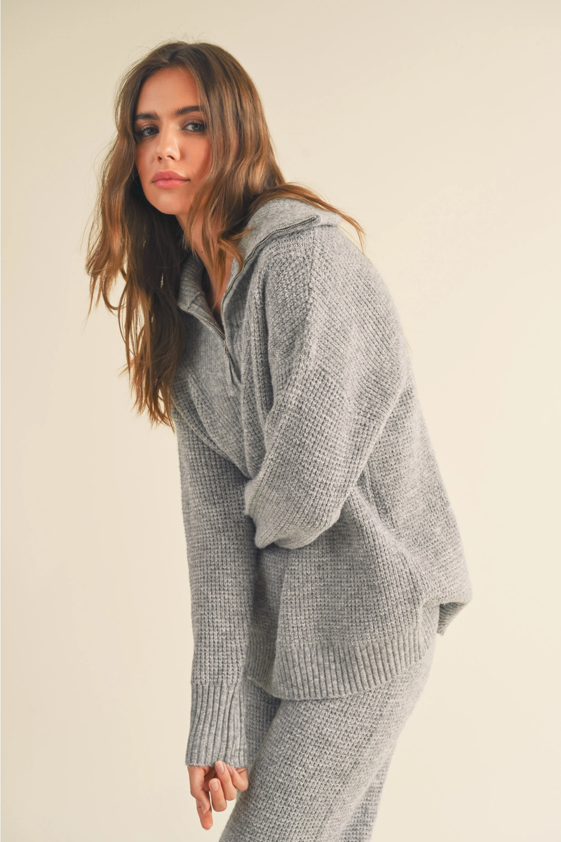 Grey Waffle Sweater Half Zip